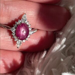 NWT Natural Ruby Star Gemstone with Moissanite Accent Ring in 925 Silver Size 10